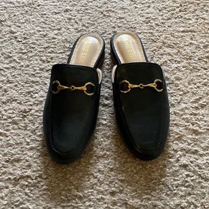 Black with gold buckle flats